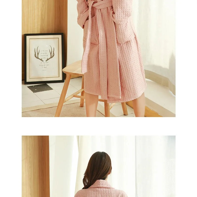 Peignoir de bain eponge blanc-coton-eponge-doux-confortable-moelleux-col-chale-manche-longue-epais-printemps-automne-hiver-rose