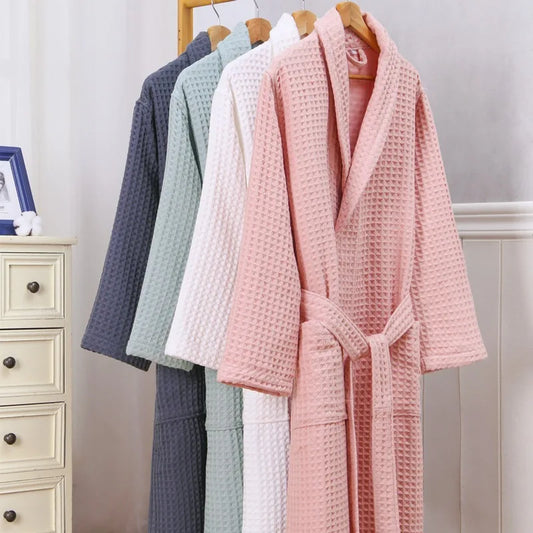 Peignoir de bain eponge blanc-coton-eponge-doux-confortable-moelleux-col-chale-manche-longue-epais-printemps-automne-hiver