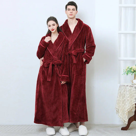 Peignoir de bain eponge bordeaux-flanelle-coton-peigne-col-chale-manche-longue-epais-longueur-cheville-moelleux-doux-confortable-printemps-atumone-hiver-bordeaux