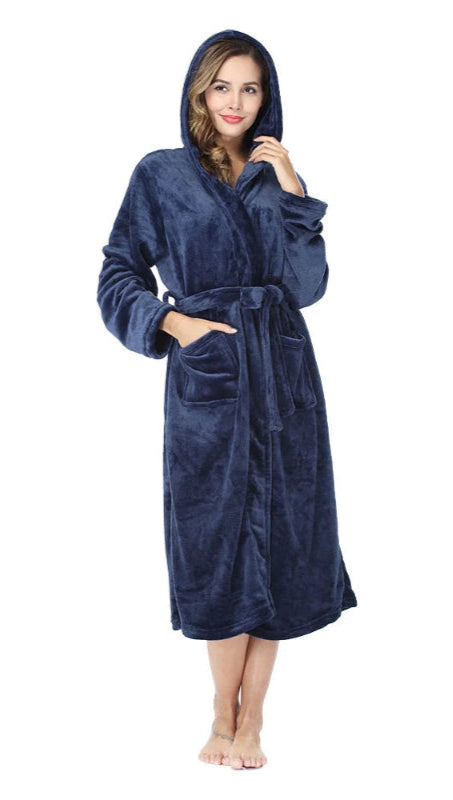 Peignoir_de_bain_eponge_femme_coton_bio-coton-flanelle-polyester-capuche-manche-longue-epais-mi-mollet-moelleux-confortable-absorbant-hiver-printemps-automne-bleu-marine