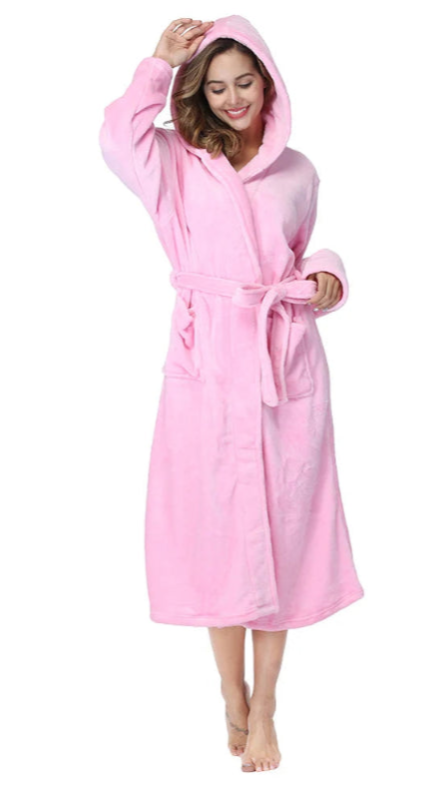 Peignoir_de_bain_eponge_femme_coton_bio-coton-flanelle-polyester-capuche-manche-longue-epais-mi-mollet-moelleux-confortable-absorbant-hiver-printemps-automne-rose