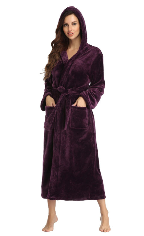 Peignoir_de_bain_eponge_femme_coton_bio-coton-flanelle-polyester-capuche-manche-longue-epais-mi-mollet-moelleux-confortable-absorbant-hiver-printemps-automne-violet