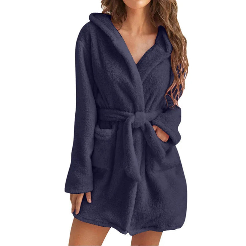 Peignoir_de_bain_eponge_femme_court-flanelle-eponge-capuche-manche-longue-moelleux-confortable-absorbant-mi-cuisse-printemps-automne-hiver-ete-bleu-marine