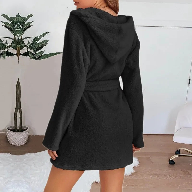 Peignoir_de_bain_eponge_femme_court-flanelle-eponge-capuche-manche-longue-moelleux-confortable-absorbant-mi-cuisse-printemps-automne-hiver-ete-noir