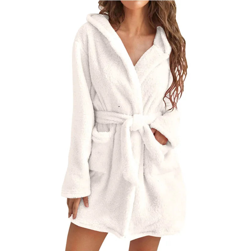Peignoir_de_bain_eponge_femme_court-flanelle-eponge-capuche-manche-longue-moelleux-confortable-absorbant-mi-cuisse-printemps-ete-automne-hiver-blanc