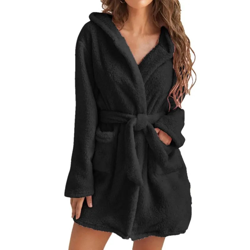 Peignoir_de_bain_eponge_femme_court-flanelle-eponge-capuche-manche-longue-moelleux-confortable-absorbant-mi-cuisse-printemps-ete-automne-hiver-noir