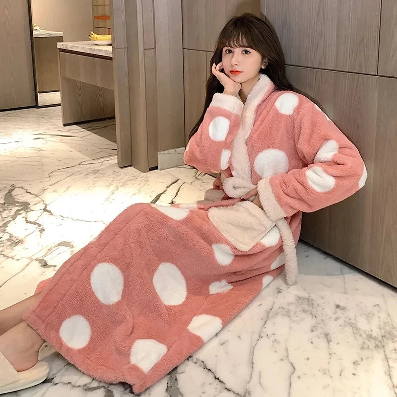 Peignoir de bain femme animal-velours-cotele-polyester-manche-longue-epais-absorbant-moelleux-confortable-longueur-cheville-col-chale-printemps-motif-floral-geometrique-automne-hiver-orange-blanc-beige