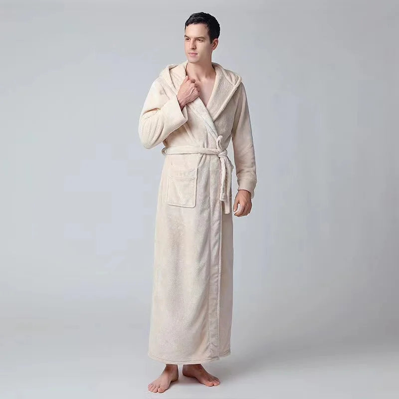 Peignoir_de_bain_femme_avec_prenom-flanelle-polyester-brode-epais-manche-longue-mi-mollet-capuche-absorbant-prenitemps-automne-hiver-moelleux-confortable-beige