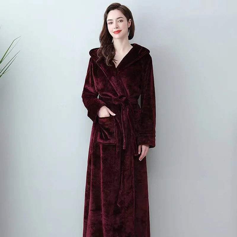 Peignoir_de_bain_femme_avec_prenom-flanelle-polyester-brode-epais-manche-longue-mi-mollet-capuche-absorbant-prenitemps-automne-moelleux-hiver-confortable-bordeaux