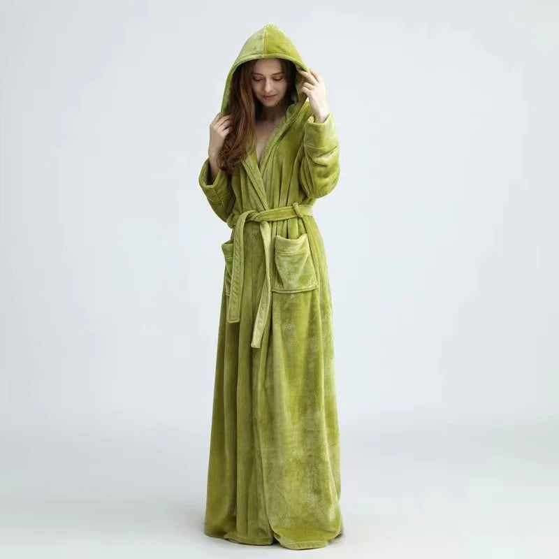 Peignoir_de_bain_femme_avec_prenom-flanelle-polyester-brode-epais-manche-longue-mi-mollet-capuche-absorbant-prenitemps-hiver-automne-moelleux-confortable-vert-olive