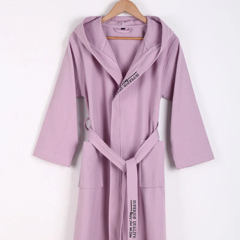 Peignoir de bain femme carre blanc-coton-capuche-manche-longue-mi-mollet-epaisseur-normal-moelleux-confortable-absorbant-hiver-printemps-automne-ete-violet
