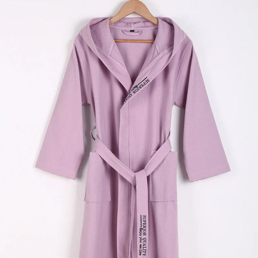 Peignoir de bain femme carre blanc-coton-capuche-manche-longue-mi-mollet-epaisseur-normal-moelleux-confortable-absorbant-hiver-printemps-automne-ete-violet