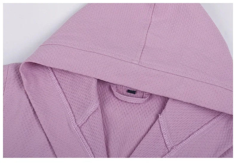 Peignoir de bain femme carre blanc-coton-capuche-manche-longue-mi-mollet-epaisseur-normal-moelleux-confortable-absorbant-hiver-printemps-ete-automne-violet