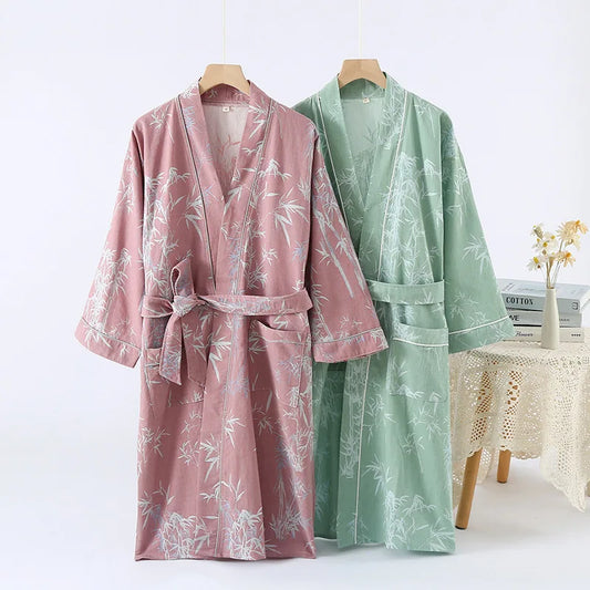 Peignoir_de_bain_femme_extra_doux-coton-forme-kimono-manche-longue-epaisseur-normale-motif-floral-col-chale-moelleux-confortable-absorbant-printemps-ete-automne-rose-vert
