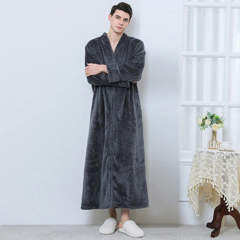 Peignoir_de_bain_femme_grande_taille-coton-flanelle-polyester-manche-longue-epais-moelleux-doux-confortable-longueur-cheville-absorbant-hiver-printemps-automne-gris
