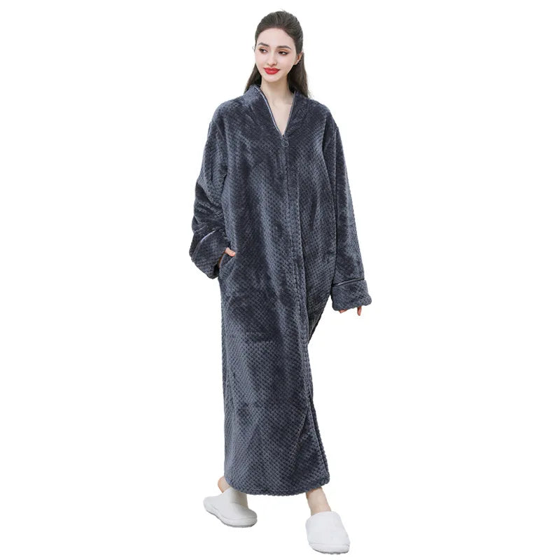 Peignoir_de_bain_femme_grande_taille-coton-flanelle-polyester-manche-longue-epais-moelleux-doux-confortable-longueur-cheville-absorbant-printemps-hiver-automne-gris