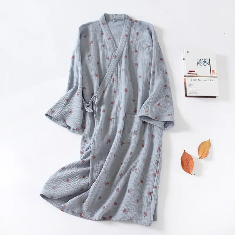Peignoir_de_bain_femme_luxe_pas_cher-coton-motif-floral-manche-trois-quarts-mi-mollet-style-kimono-col-chale-epaisseur-normale-moelleux-absorbant-printemps-ete-automne-hiver-gris-rouge