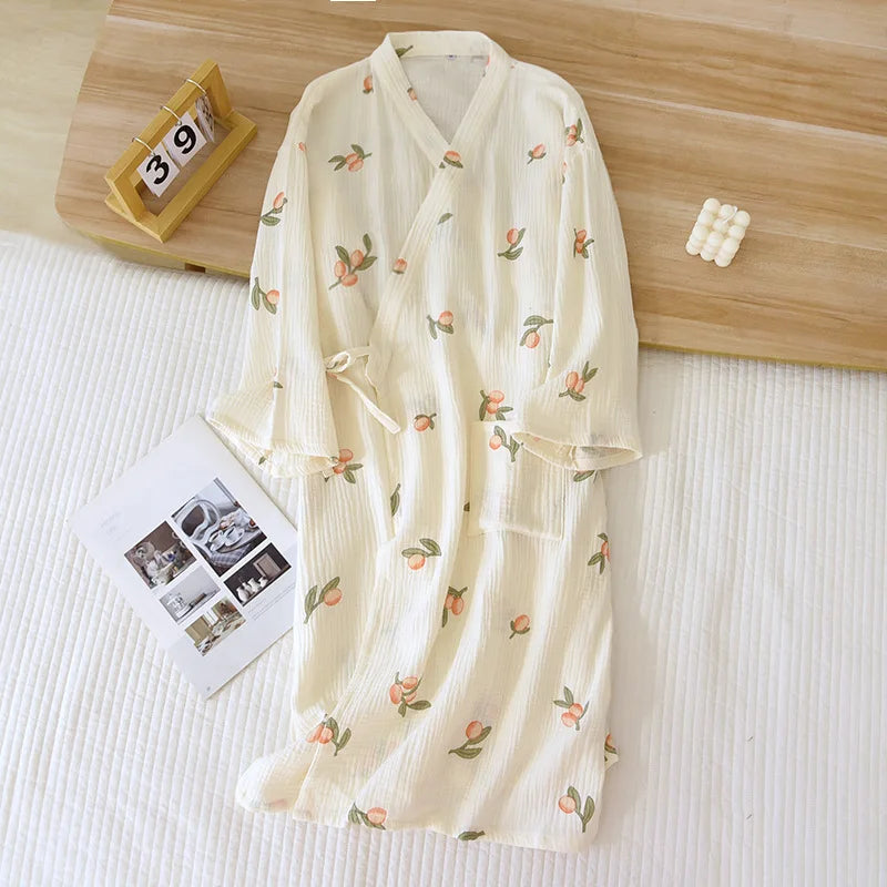 Peignoir_de_bain_femme_luxe_pas_cher-coton-motif-floral-manche-trois-quarts-mi-mollet-style-kimono-col-chale-epaisseur-normale-moelleux-absorbant-printemps-ete-automne-hiver-ivoire-rose-vert