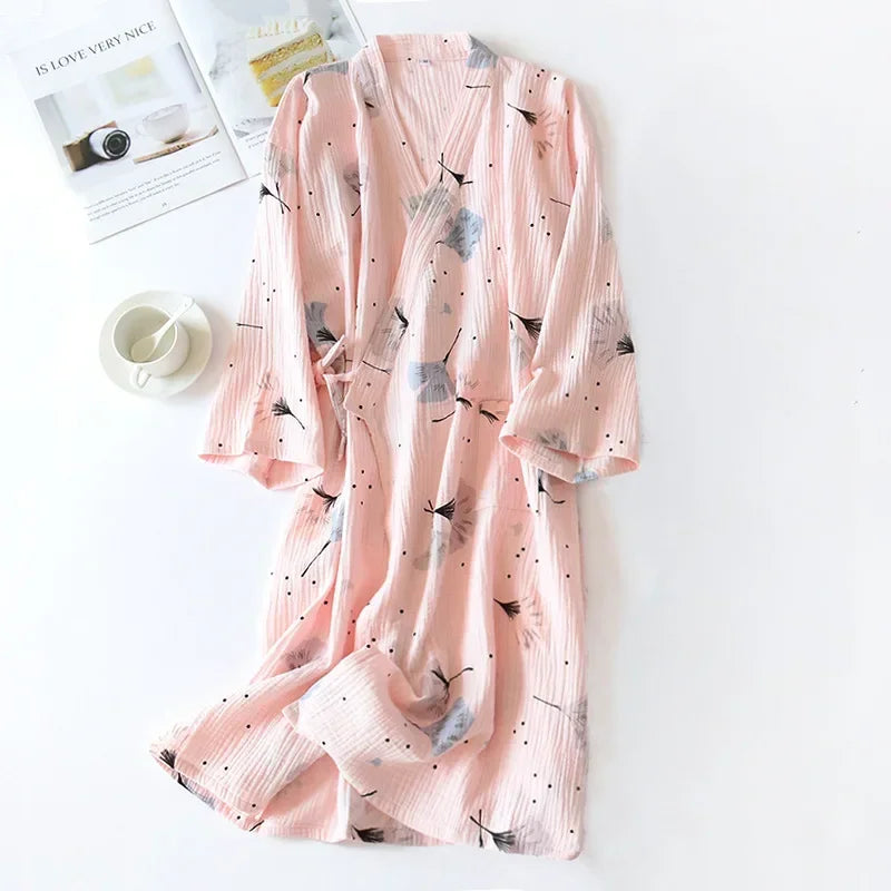 Peignoir_de_bain_femme_luxe_pas_cher-coton-motif-floral-manche-trois-quarts-mi-mollet-style-kimono-col-chale-epaisseur-normale-moelleux-absorbant-printemps-ete-automne-hiver-rose-gris-noir