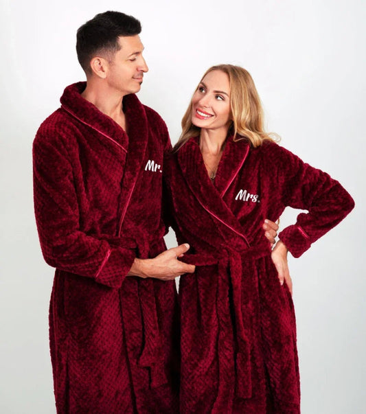 Peignoir de bain femme moderne-flanelle-col-chale-manche-longue-epais-manche-longue-hiver-moelleux-confortable-bordeaux