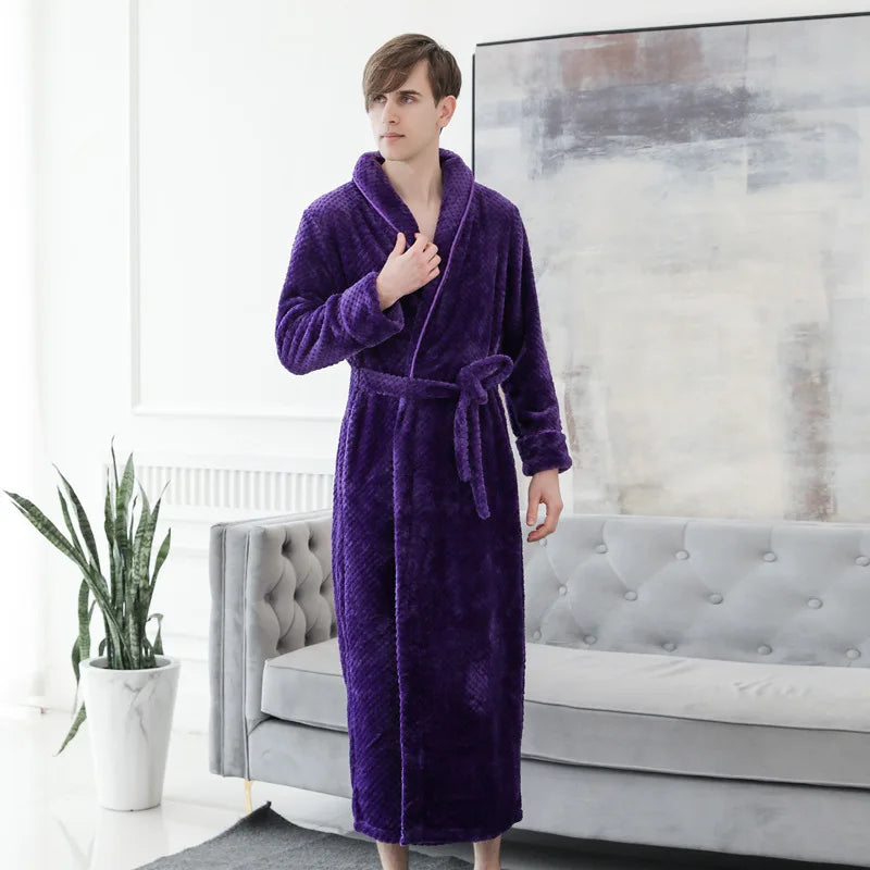 Peignoir de bain femme moderne-flanelle-col-chale-manche-longue-epais-manche-mi-mollet-hiver-moelleux-confortable-personnalisable-violet