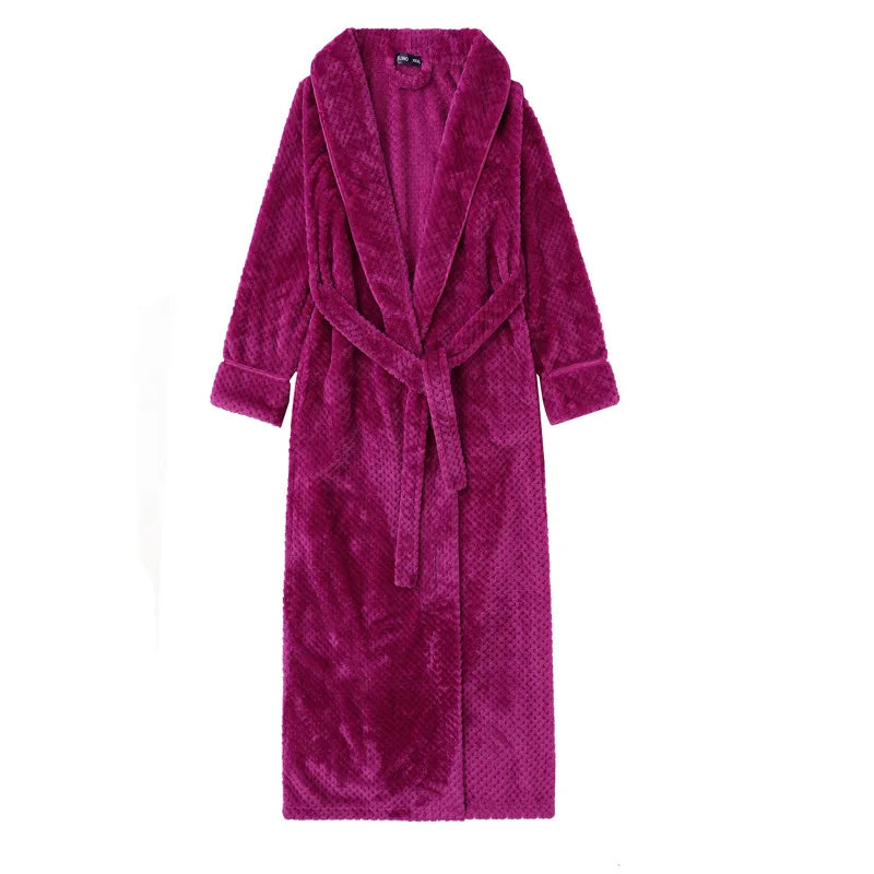 Peignoir de bain femme moderne-flanelle-col-chale-manche-longue-epais-manche-mi-mollet-moelleux-hiver-confortable-personnalisable-bordeaux