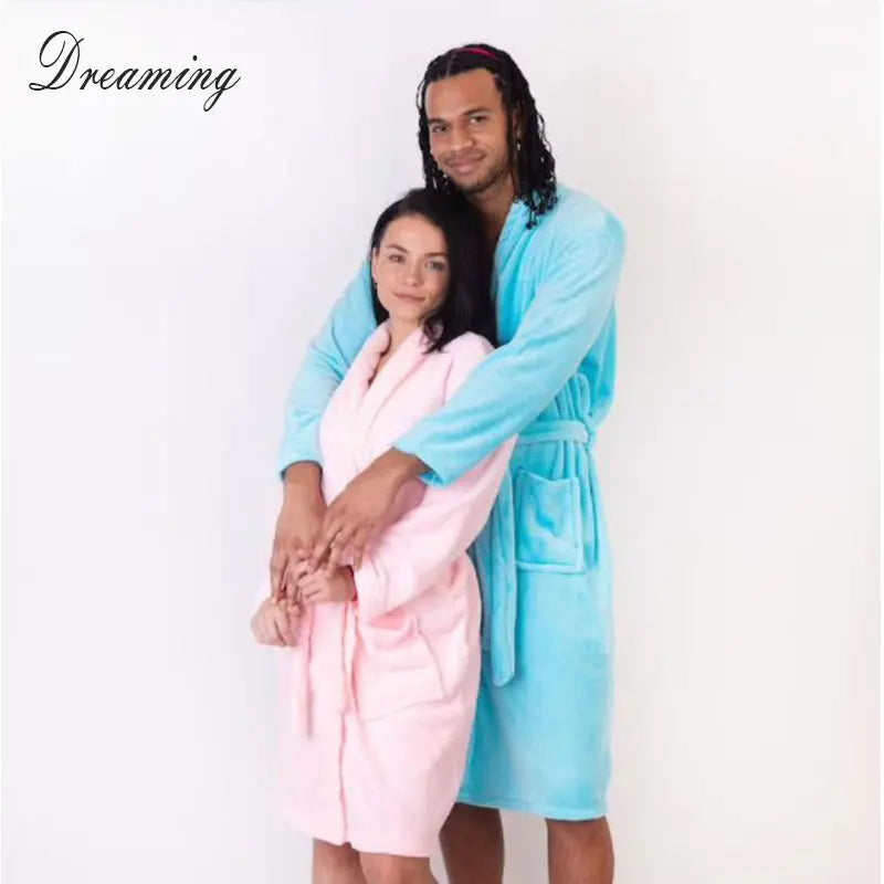 Peignoir de bain femme moelleux-flanelle-polyester-corail-manche-longue-mi-genou-ete-printemps-moelleux-personnalisable-confortable-rose-bleu