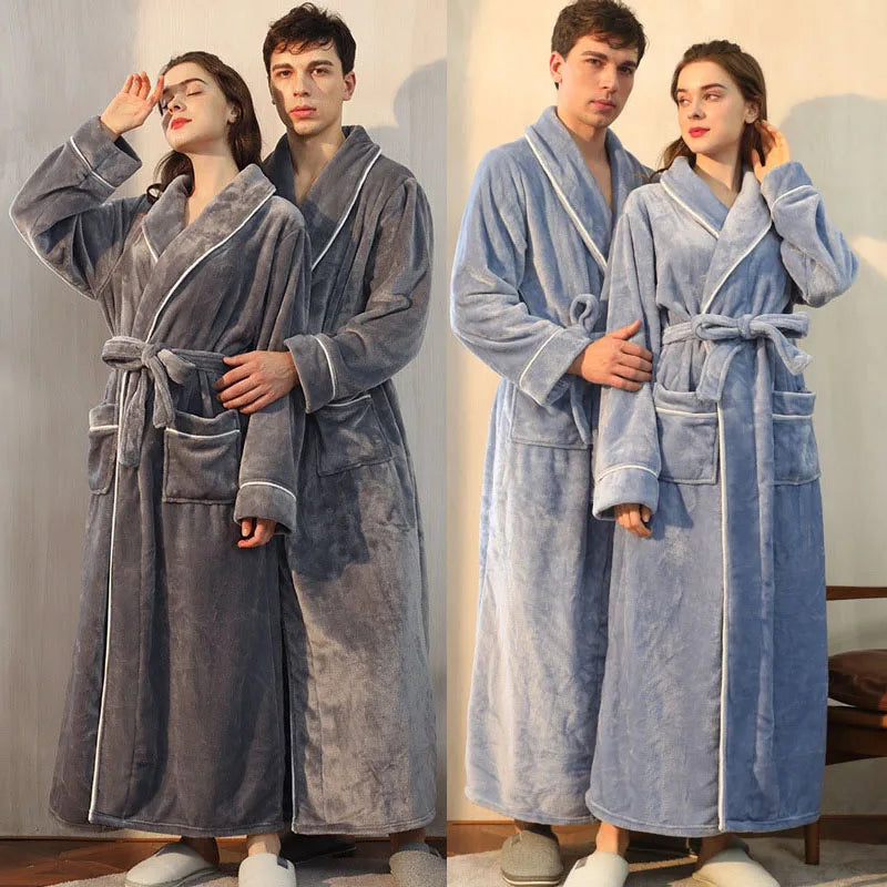 Peignoir de bain femme promotion-flanelle-polyester-col-chale-manche-longue-longueur-cheville-epais-hiver-absorbant-moelleux-confortable-gris-clair