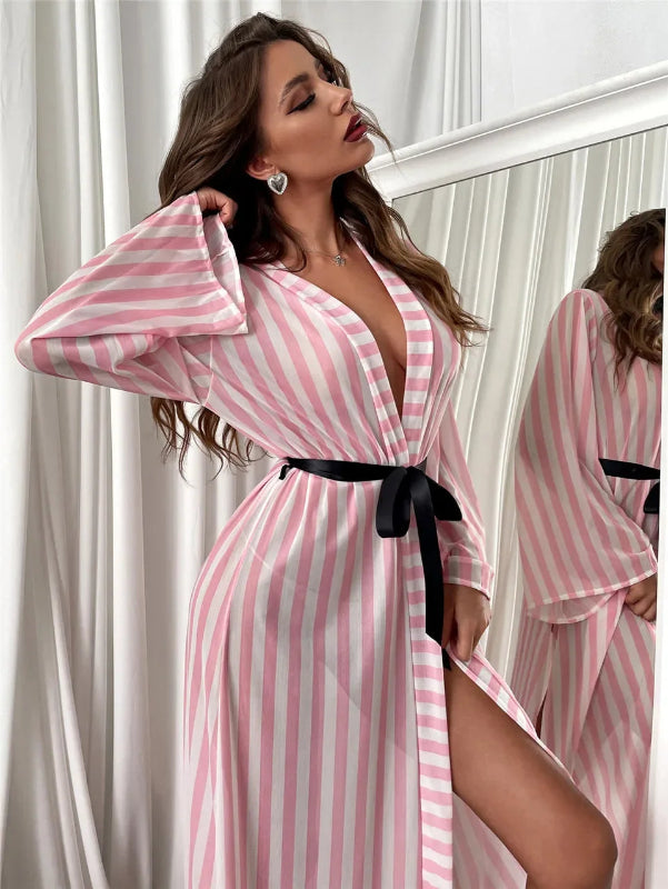 Peignoir_de_bain_femme_rayures-polyester-rayure-absorbant-manche-longue-mi-cuisse-leger-col-chale-ete-blanc-rose