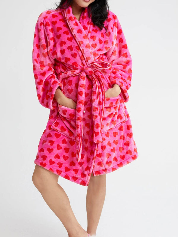 Peignoir de bain femme rayures marin-polyester-elasthane-capuche-manche-longue-hiver-mi-cuisse-absorbant-rayure-rose-bonbon