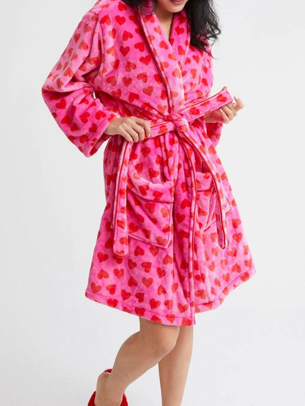 Peignoir de bain femme rayures marin-polyester-elasthane-capuche-manche-longue-mi-cuisse-absorbant-rayure-hiver-rose-bonbon