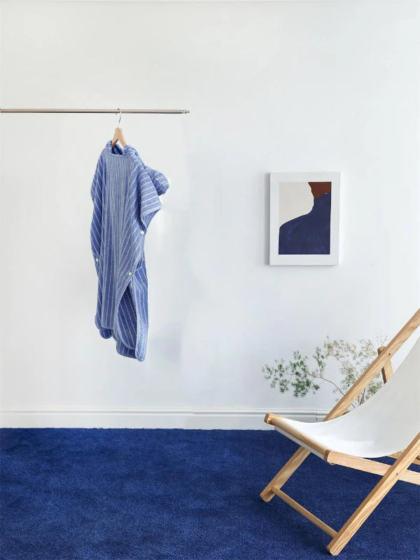 Peignoir de bain femme reversible-coton-polyester-absorbant-hiver-sans-manche-boutonne-blanc-bleu