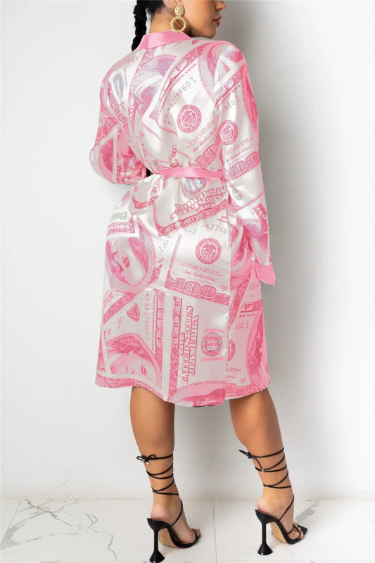 Peignoir de bain femme rigolo-coton-polyester-satin-longue-manche-mi-genou-leger-floral-dessin-absorbant-confortable-moelleux-blanc-rose