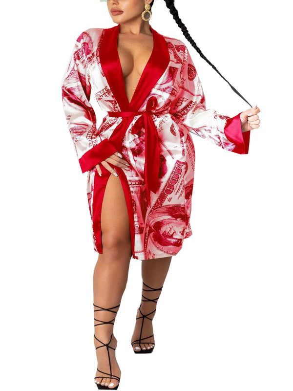 Peignoir_de_bain_femme_rigolo-polyester-coton-satin-longue-manche-mi-genou-leger-floral-dessin-absorbant-moelleux-confortable-rouge-blanc