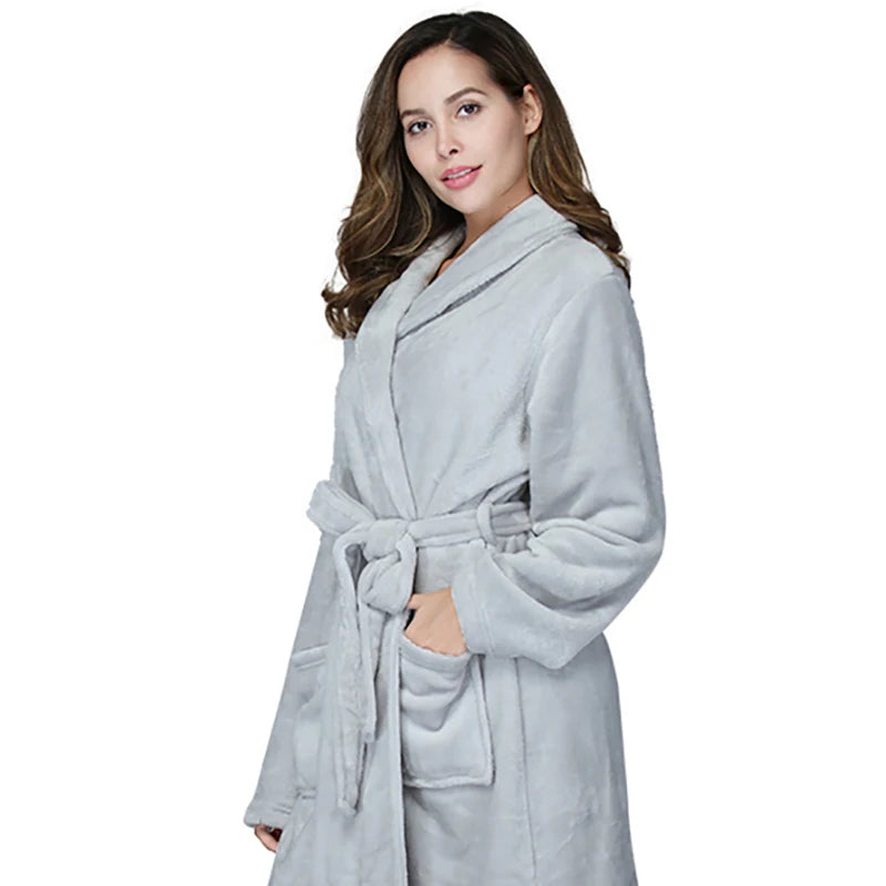 Peignoir_de_bain_femme_rose_epais-flanelle-polyester-col-chale-manche-longue-mi-mollet-epais-moelleux-confortable-hiver-bleu-gris-clair