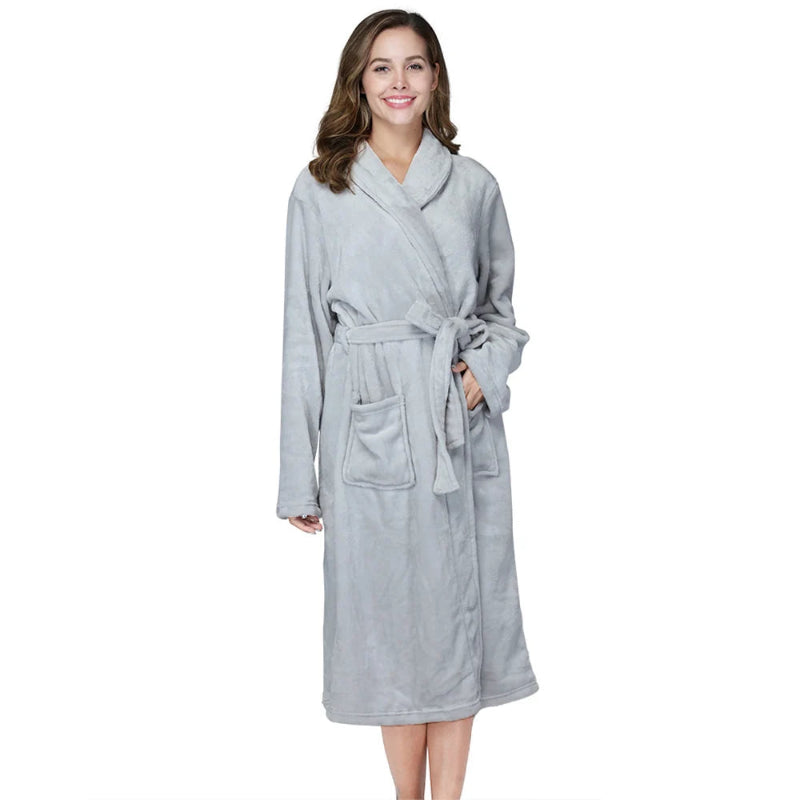 Peignoir_de_bain_femme_rose_epais-flanelle-polyester-col-chale-manche-longue-mi-mollet-epais-moelleux-hiver-confortable-gris-clair