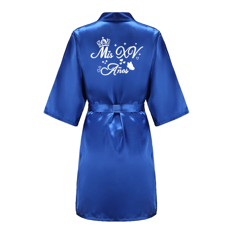 Peignoir de bain femme tout doux-satin-polyester-personnalisable-col-chale-leger-ete-manche-longue-absorbant-mi-genoux-bleu