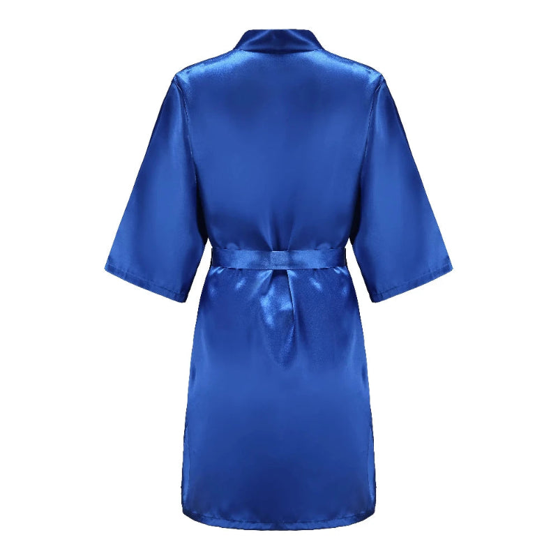 Peignoir de bain femme tout doux-satin-polyester-personnalisable-leger-col-chale-manche-longue-mi-genoux-ete-absorbant-bleu