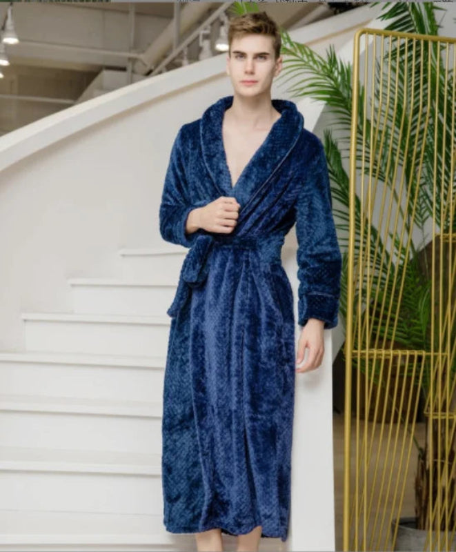 Peignoir_de_bain_femme_tres_long-polyester-velours-col-chale-hiver-manche-longue-longueur-cheville-epais-absorbant-bleu-marine
