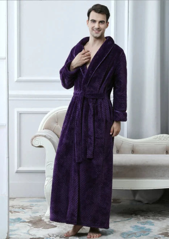 Peignoir_de_bain_femme_tres_long-polyester-velours-col-chale-manche-longue-longueur-cheville-hiver-epais-absorbant-violet