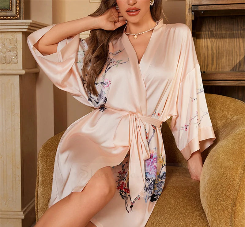 Peignoir_de_bain_femme_ultra_l_ger-manche-trois-quarts-mi-genou-col-chale-absorbant-ete-printemps-motif-floral-beige