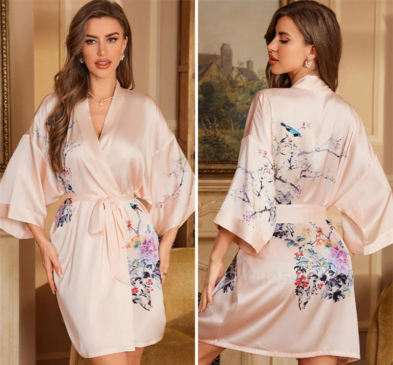 Peignoir_de_bain_femme_ultra_l_ger-manche-trois-quarts-mi-genou-col-chale-absorbant-printemps-ete-motif-floral-beige