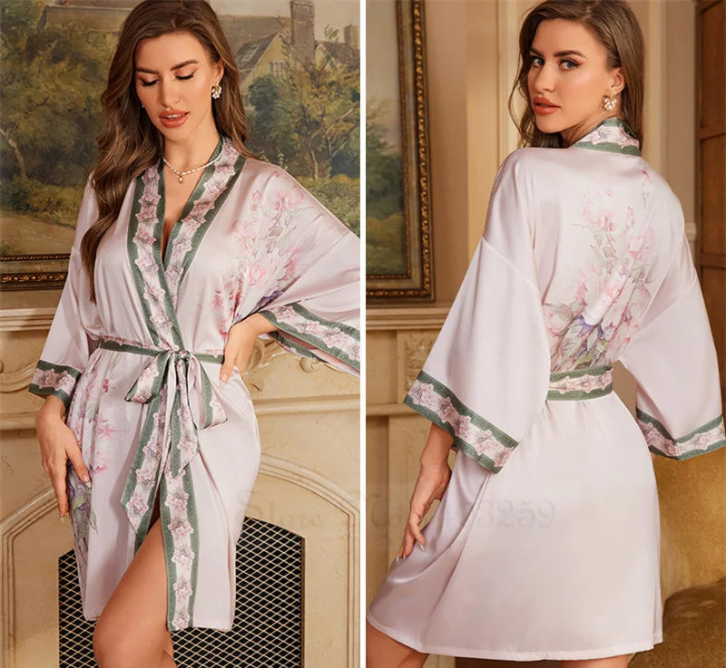 Peignoir_de_bain_femme_ultra_l_ger-manche-trois-quarts-mi-genou-col-chale-ete-absorbant-printemps-motif-floral-beige