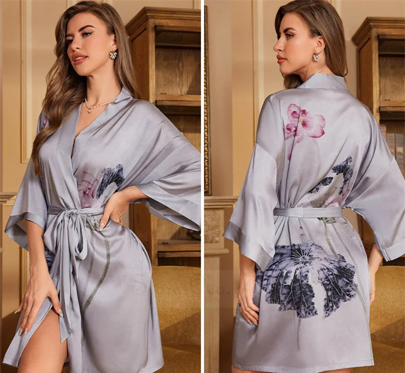 Peignoir_de_bain_femme_ultra_l_ger-manche-trois-quarts-mi-genou-col-chale-ete-absorbant-printemps-motif-floral-bleu-gris-acier