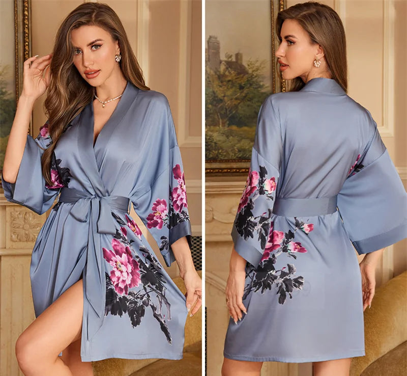 Peignoir_de_bain_femme_ultra_l_ger-manche-trois-quarts-mi-genou-col-chale-ete-absorbant-printemps-motif-floral-bleu-gris-fer
