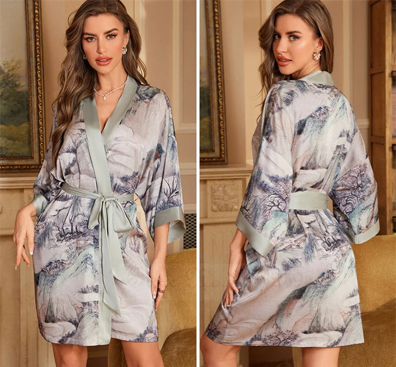 Peignoir_de_bain_femme_ultra_l_ger-manche-trois-quarts-mi-genou-col-chale-ete-absorbant-printemps-motif-floral-gris-clair