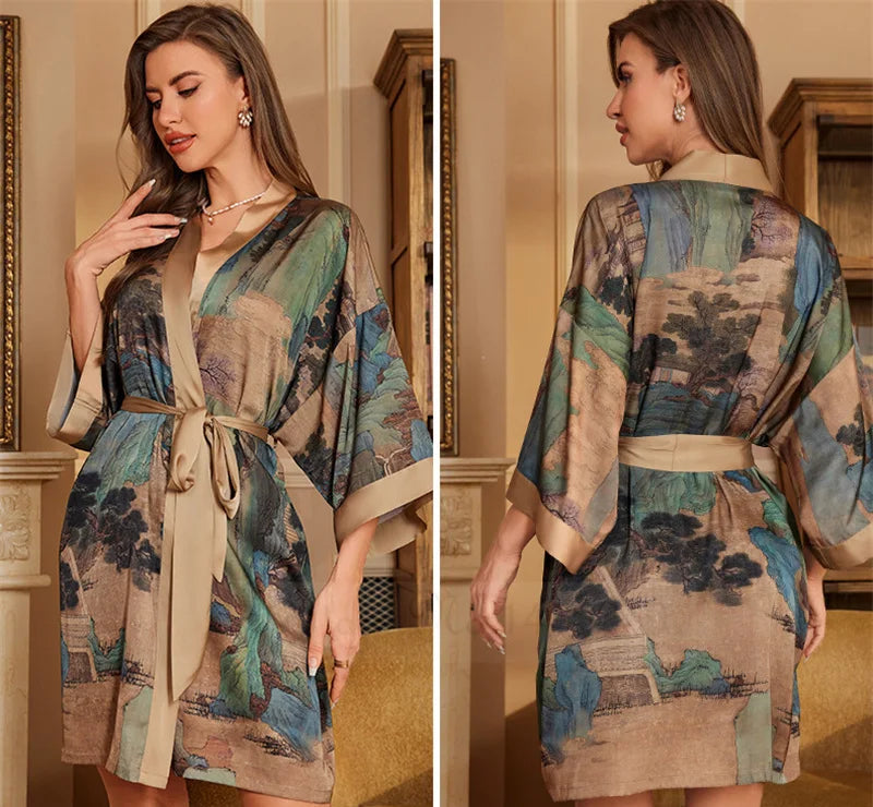 Peignoir_de_bain_femme_ultra_l_ger-manche-trois-quarts-mi-genou-col-chale-ete-absorbant-printemps-motif-floral-or-bleu-vert