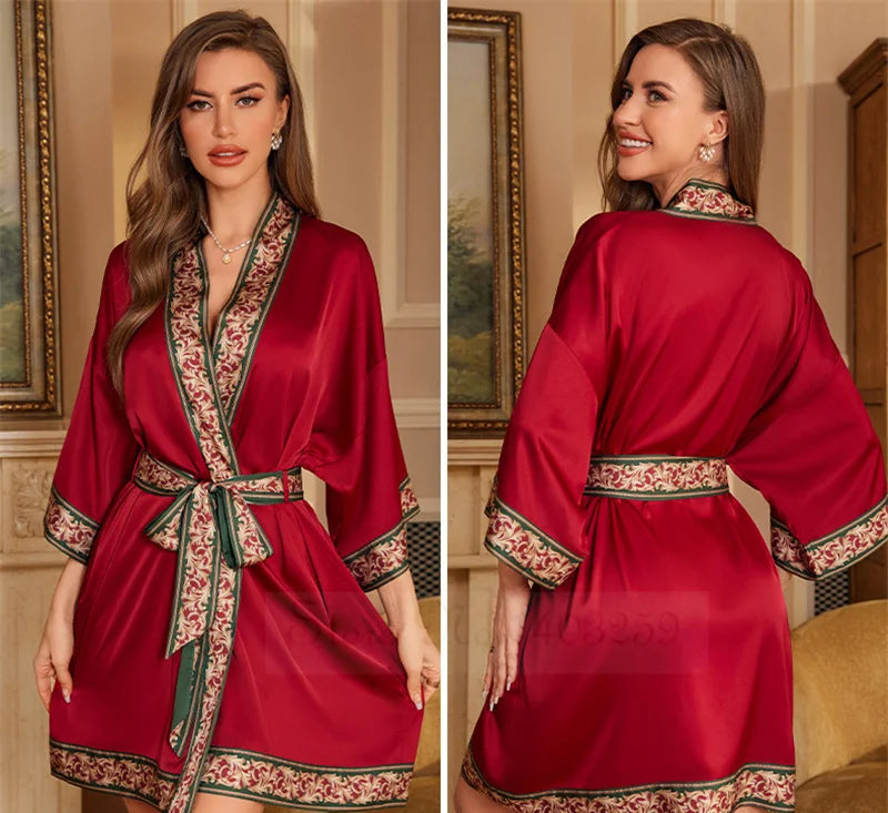 Peignoir_de_bain_femme_ultra_l_ger-manche-trois-quarts-mi-genou-col-chale-ete-absorbant-printemps-motif-floral-rouge-vif