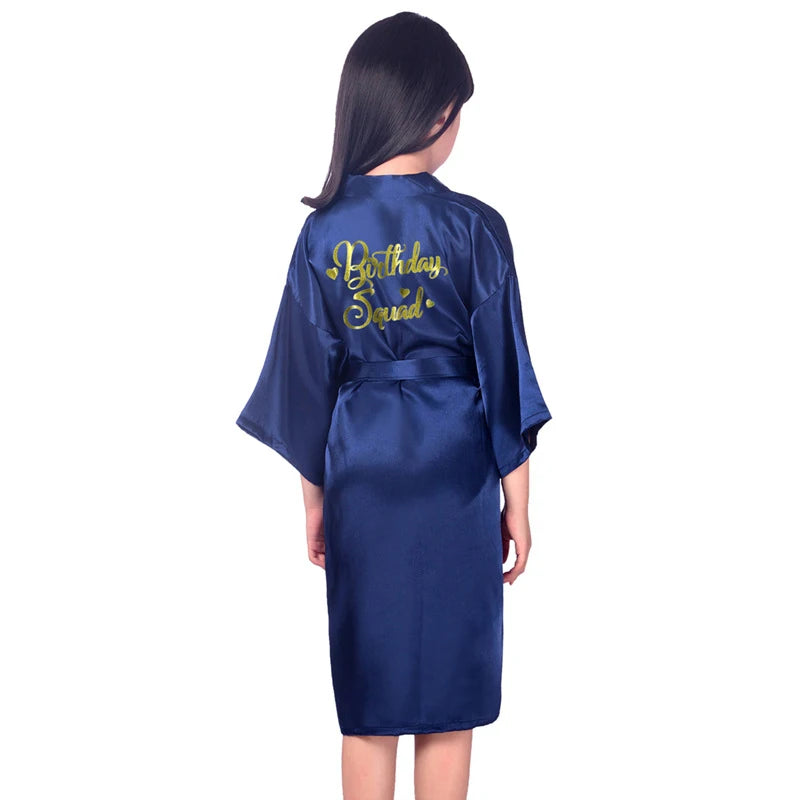 Peignoir de bain fille-polyester-satiné-personnalisé-manche-trois-quarts-mi-genou-ete-printemps-absorbant-bleu-marine