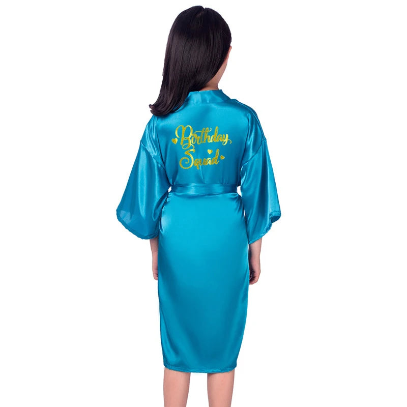 Peignoir de bain fille-polyester-satiné-personnalisé-manche-trois-quarts-mi-genou-ete-printemps-absorbant-bleu